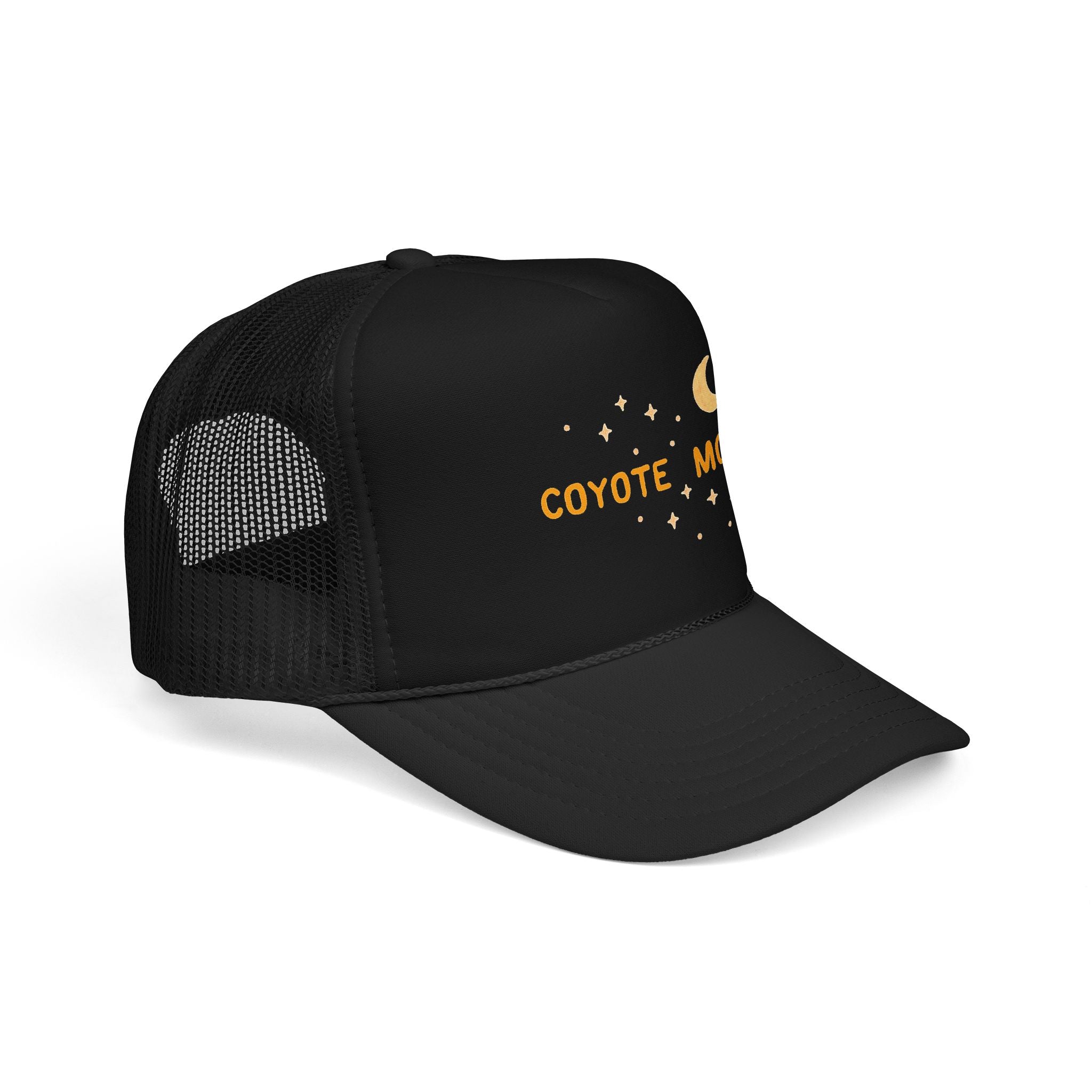 Coyote Moon Trucker Hat — Crescent Moon & Stars Mesh Cap
