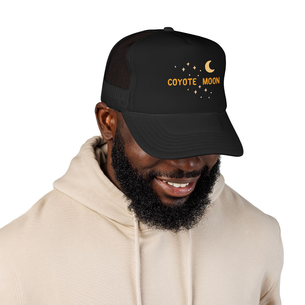 Coyote Moon Trucker Hat — Crescent Moon & Stars Mesh Cap