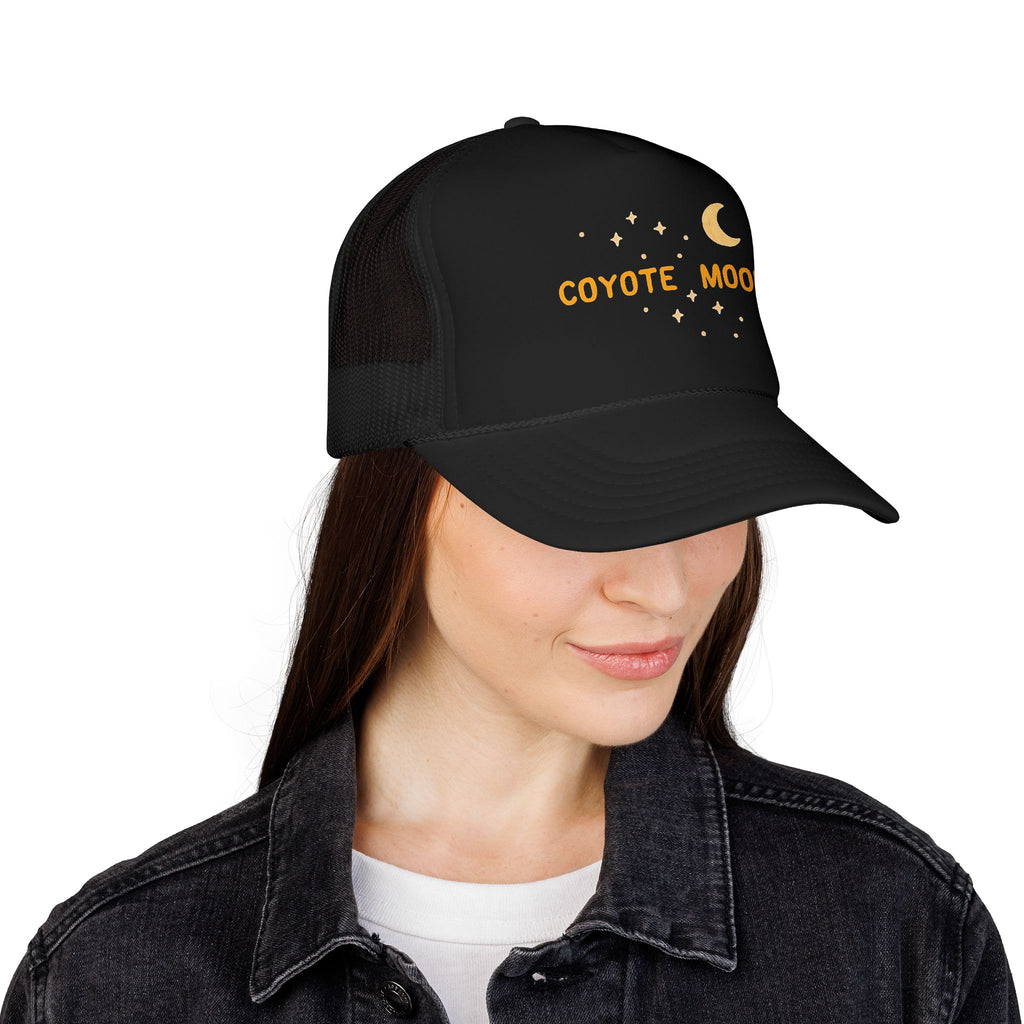 Coyote Moon Trucker Hat — Crescent Moon & Stars Mesh Cap