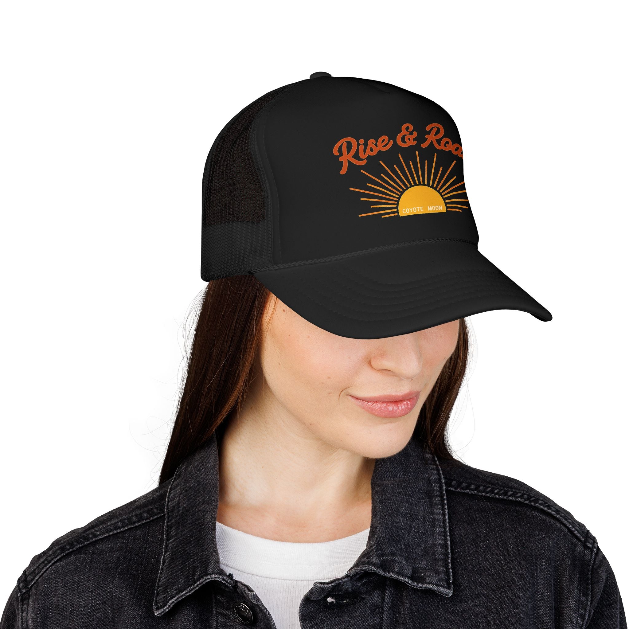 Rise & Roam Trucker Hat – Sunrise Graphic Foam Mesh Cap