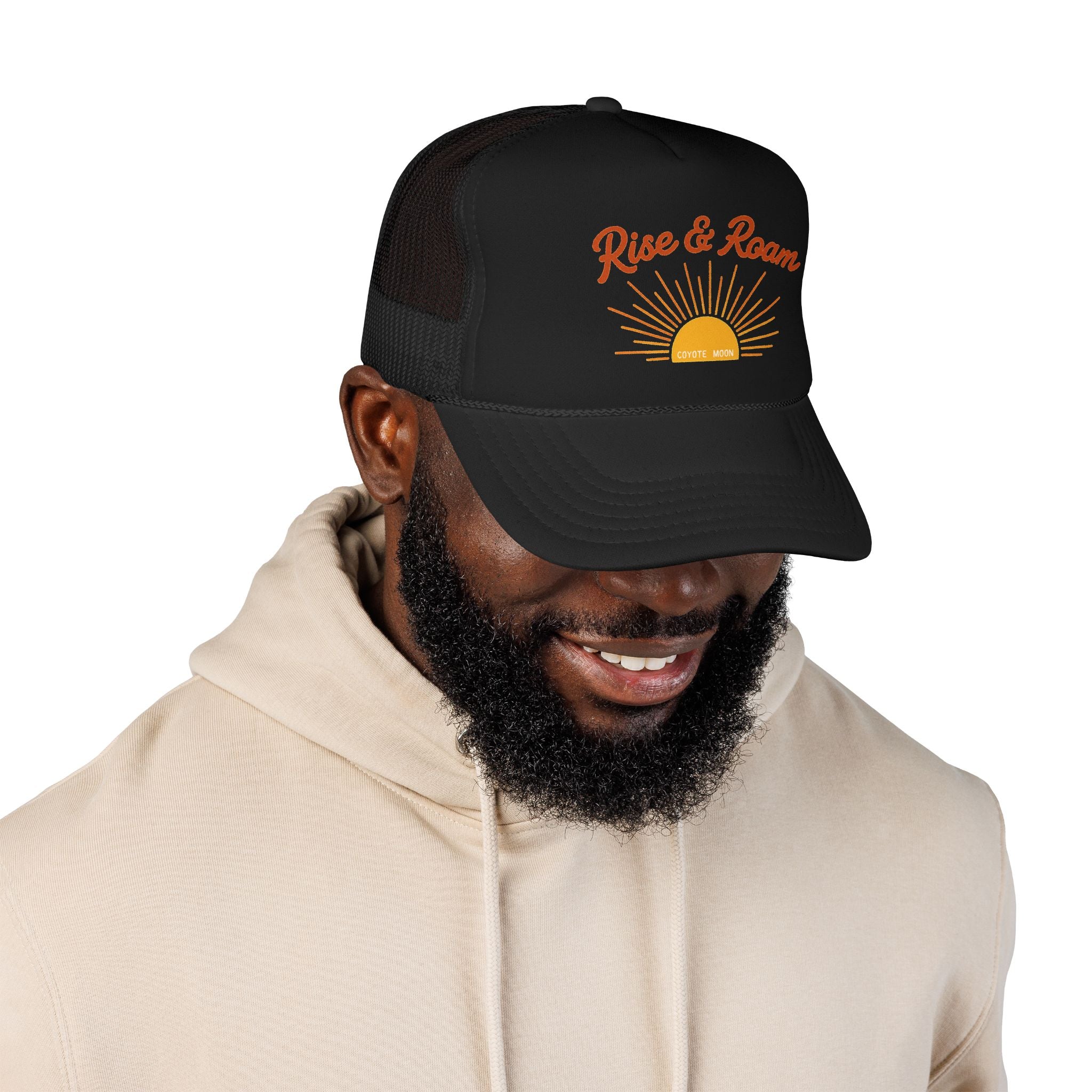 Rise & Roam Trucker Hat – Sunrise Graphic Foam Mesh Cap